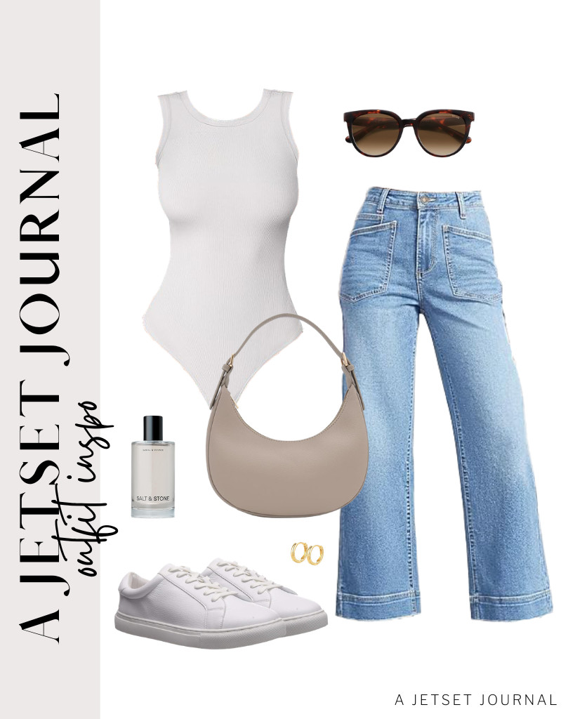 This white tank top bodysuit pairs well with Cicy Bell's cropped wide-leg jeans. You can step into these fashion sneakers from The Drop and grab a crescent shoulder bag for this chic fit.

#LTKSeasonal #LTKSaleAlert #LTKTravel
 

 