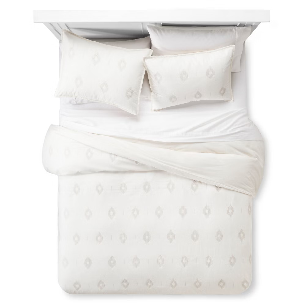 Embroidered Diamond Duvet Cover Set (King) Almond Cream - Nate Berkus, White | Target