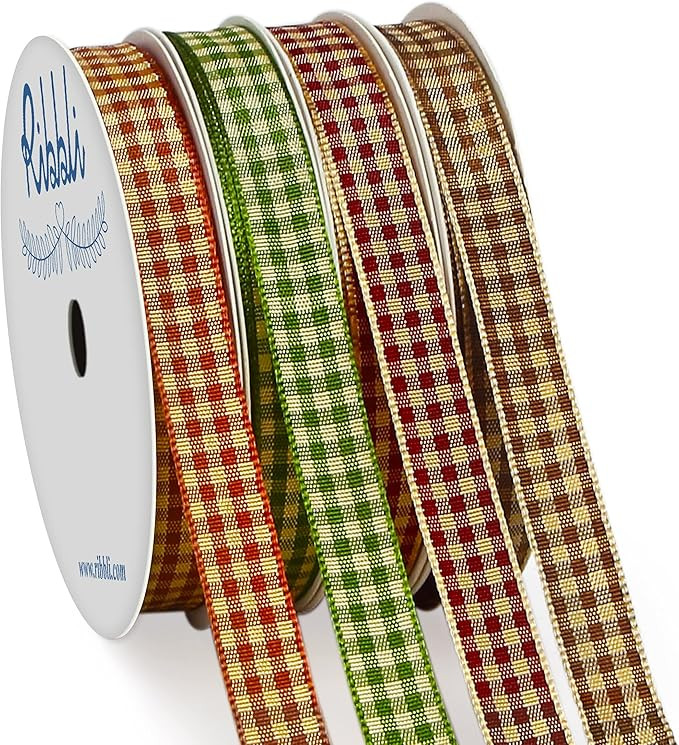Ribbli Fall Gingham Ribbon,Special 4 Rolls Collection,3/8 Inch Total 40 Yards,Autumn Harvest Fest... | Amazon (US)