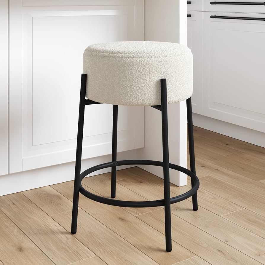 Nathan James Isaac 24" Modern Backless Bar Stool with Round Soft Padded Boucle Seat and Metal Mid... | Amazon (US)