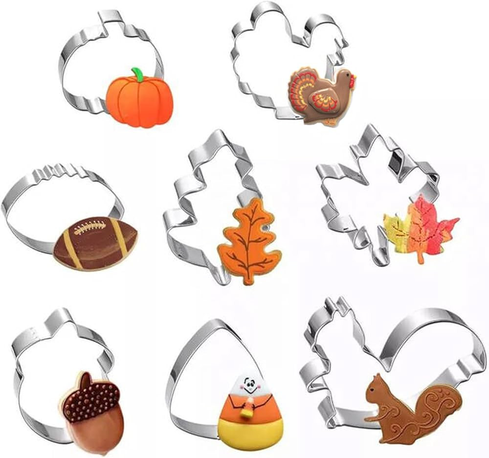 Fall Thanksgiving Cookie Cutters Set - 8 Pieces - Pumpkin, Football,Turkey, Maple Leaf, Oak Leaf,... | Amazon (US)
