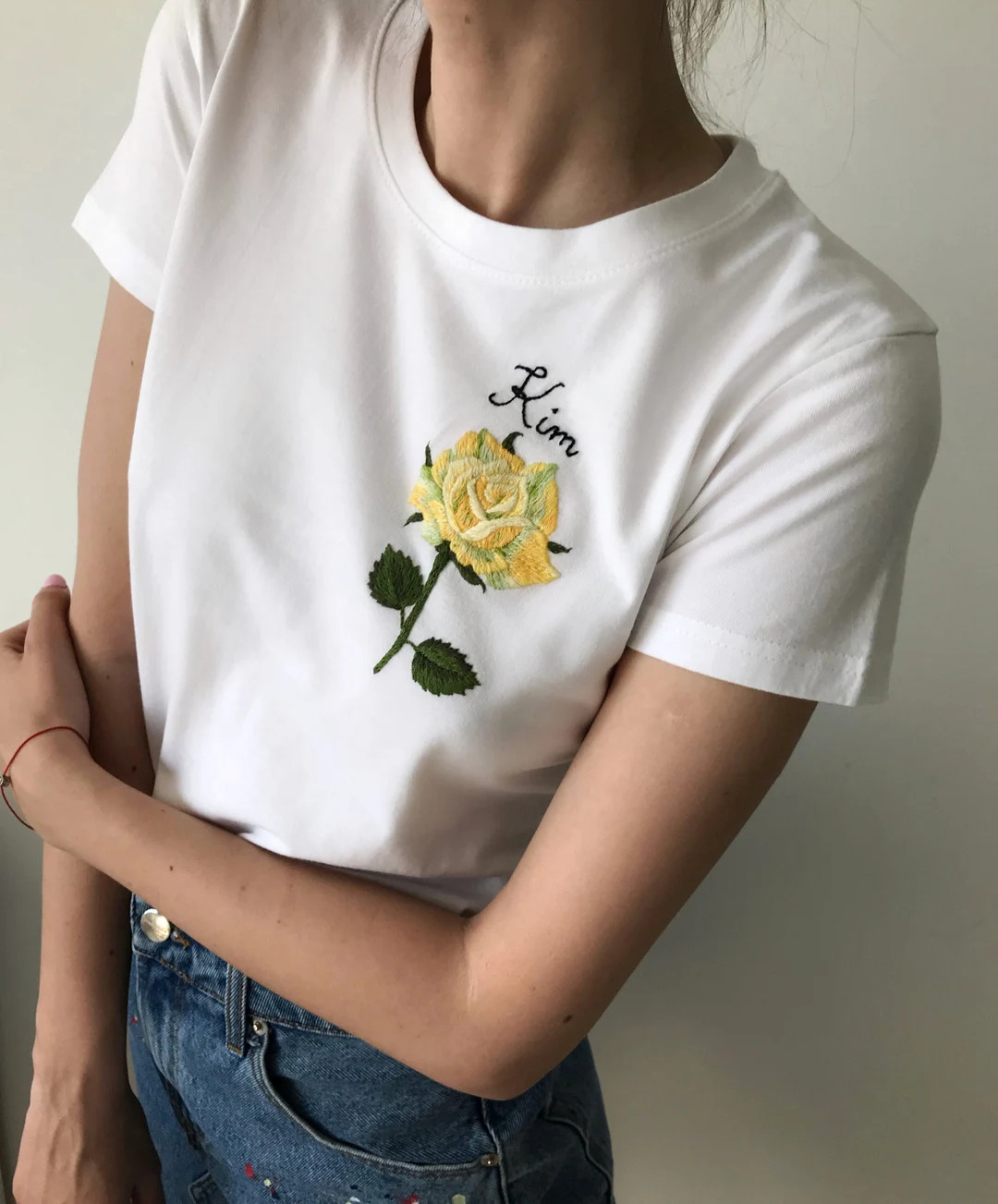 Mother's Day Rose Hand Embroidered T-shirt, Unusual Floral Embroidery Shirt, Birth Month, Persona... | Etsy (US)
