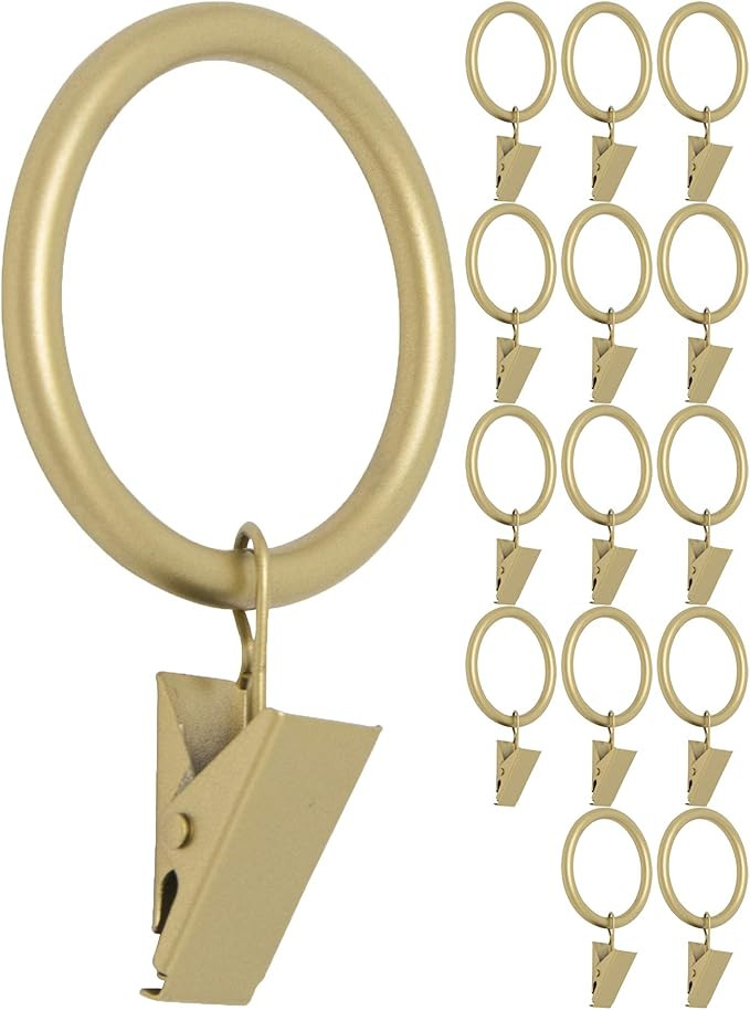 Meriville Drapery Curtain Rings with Clip - 1.5-Inch Inner Diameter, Fits Up to 1 1/4-Inch Rod, S... | Amazon (US)