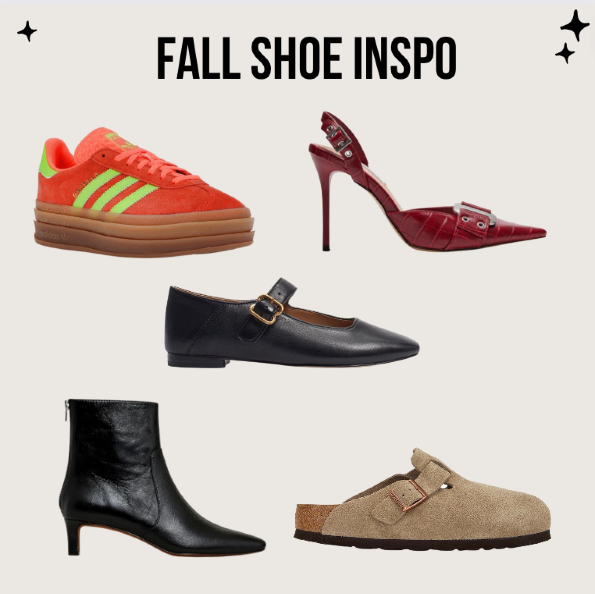 Some of my fave shoe picks for fall! I love this fun statement take on the Adidas Sambas, the return of the Birkenstock Boston, and the Mary Jane trend! 

#LTKSeasonal #LTKshoecrush #LTKBacktoSchool