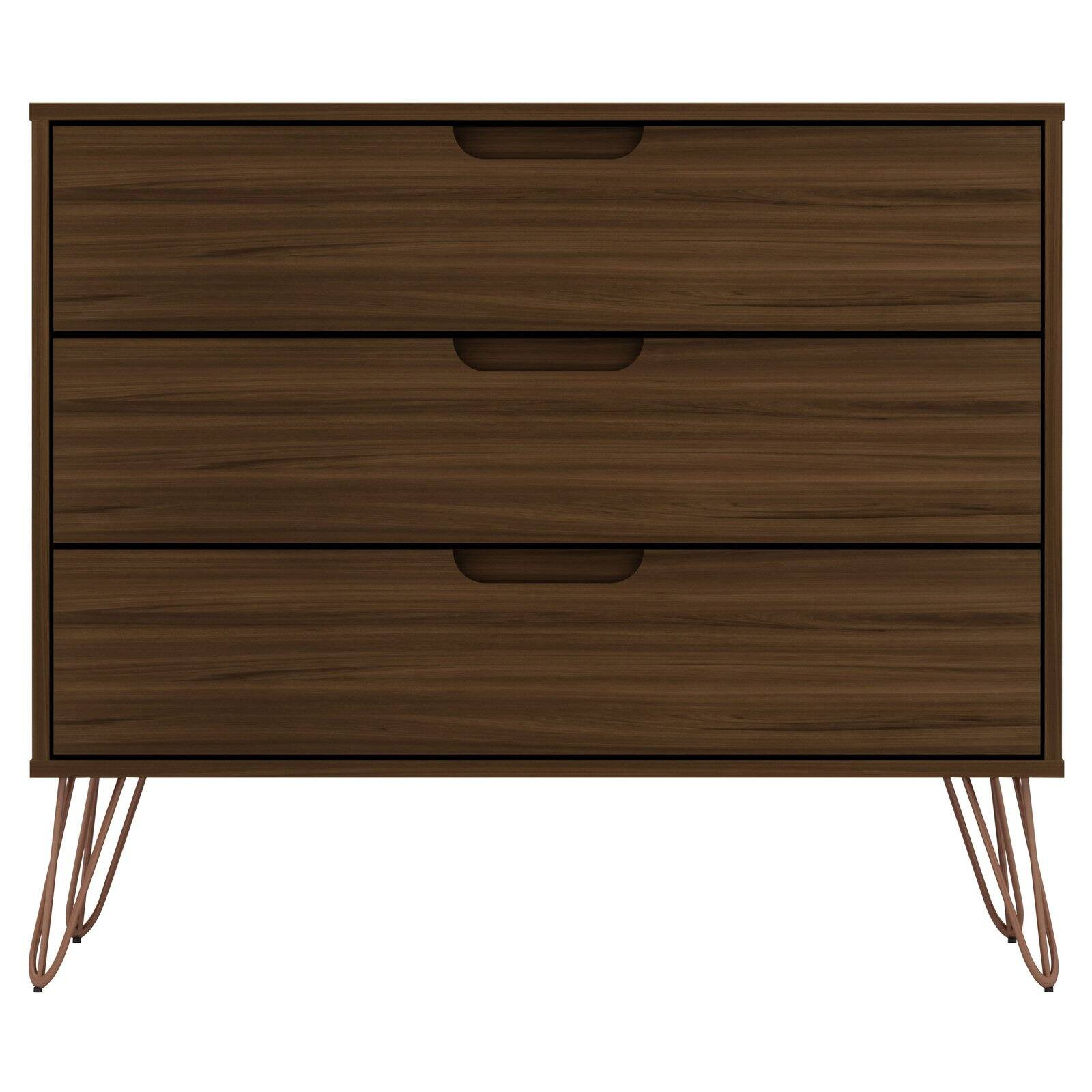 Rockefeller Mid-Century- Modern Dresser with 3- Drawers in Brown | Walmart (US)