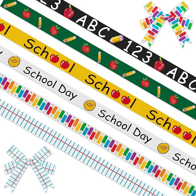 6 PCS Back to School Ribbons for Crafting, 3/8" Width Grosgrain Ribbon Yellow Green Ribbon Presch... | Amazon (US)