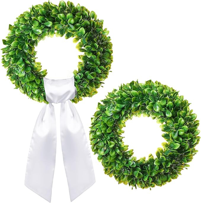 Artificial Green Leaves Wreath and Blank White Wreath Sash Set Include 15.7 Inch Artificial Green... | Amazon (US)