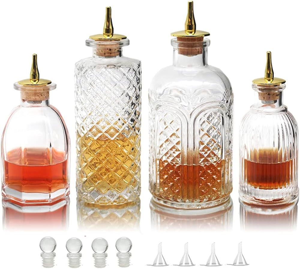 Bitters Bottle for Cocktails Set of 4- Glass Dasher Bottles with Dash Tops, Great for Bartender,H... | Amazon (US)