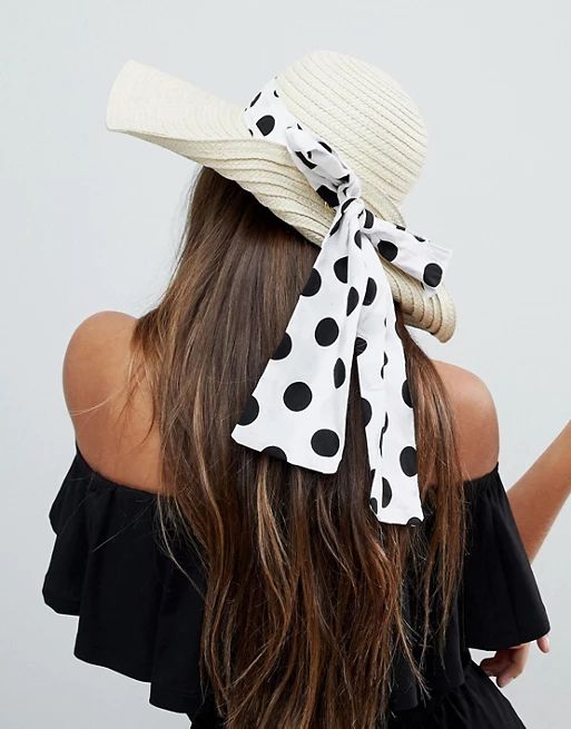 ASOS Straw Floppy Hat with Polka Dot Bow Detail and Size Adjuster | ASOS UK