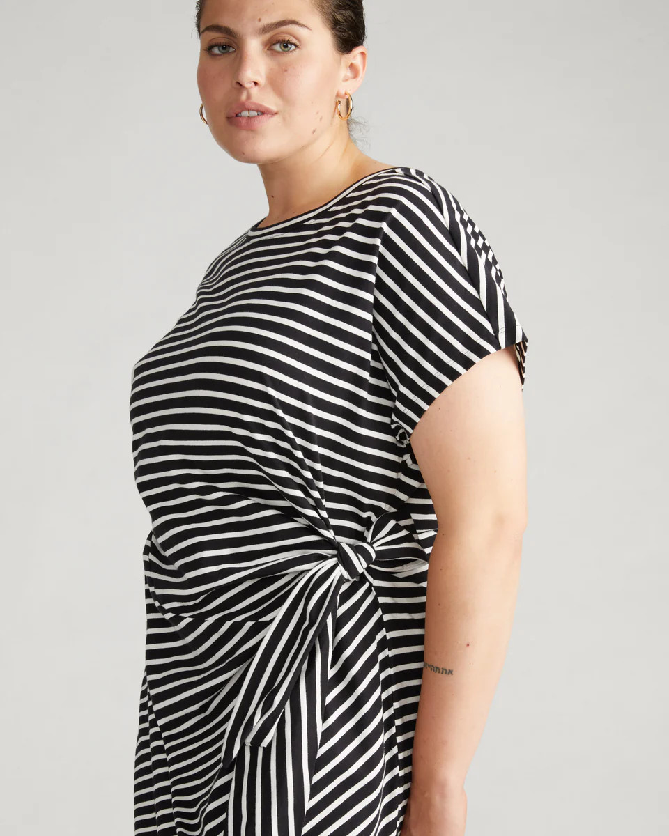 Crescent Breton Stripe Knot DressBlack/White Stripe | Universal Standard