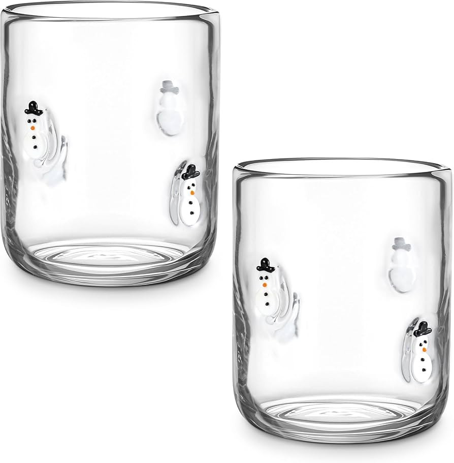 Skylety 2 Pcs Christmas Icon Juice Glass - 14 oz Snowman Stemless Drinking Glass Cup for Holiday ... | Amazon (US)