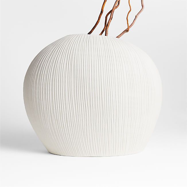Alura Low-Wide Cream White Porcelain Vase + Reviews | Crate & Barrel | Crate & Barrel