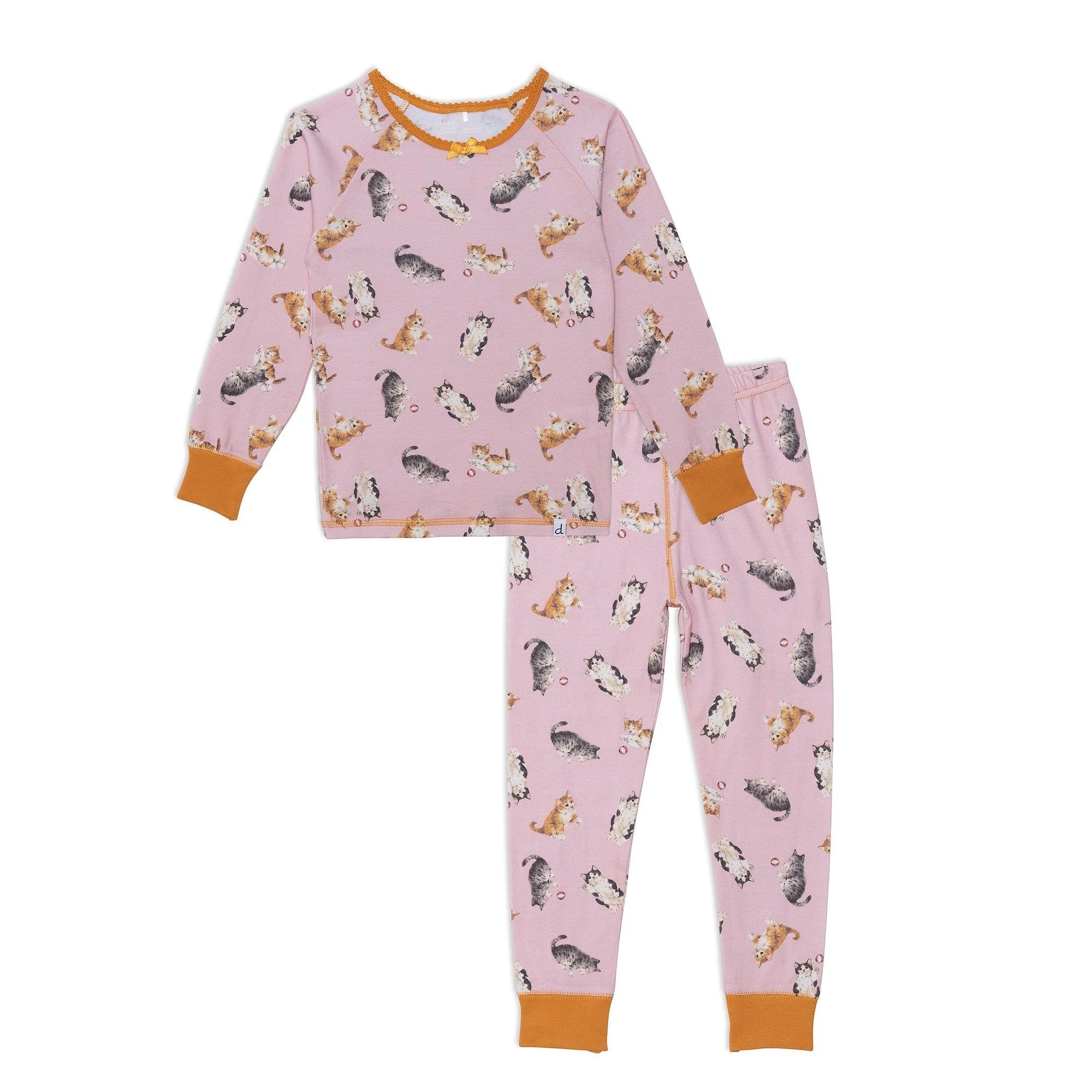 Organic Cotton Two Piece Printed Pajama Set With Cats | Deux par Deux Childrens Designer Clothing