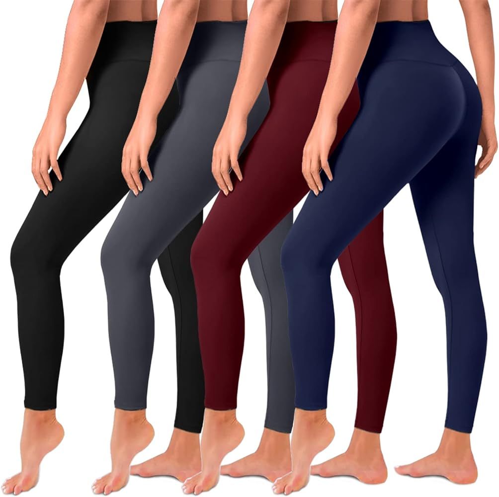 4 Pack Leggings for Women Butt Lift High Waisted Tummy Control No See-Thru Yoga Pants Workout Cap... | Amazon (US)