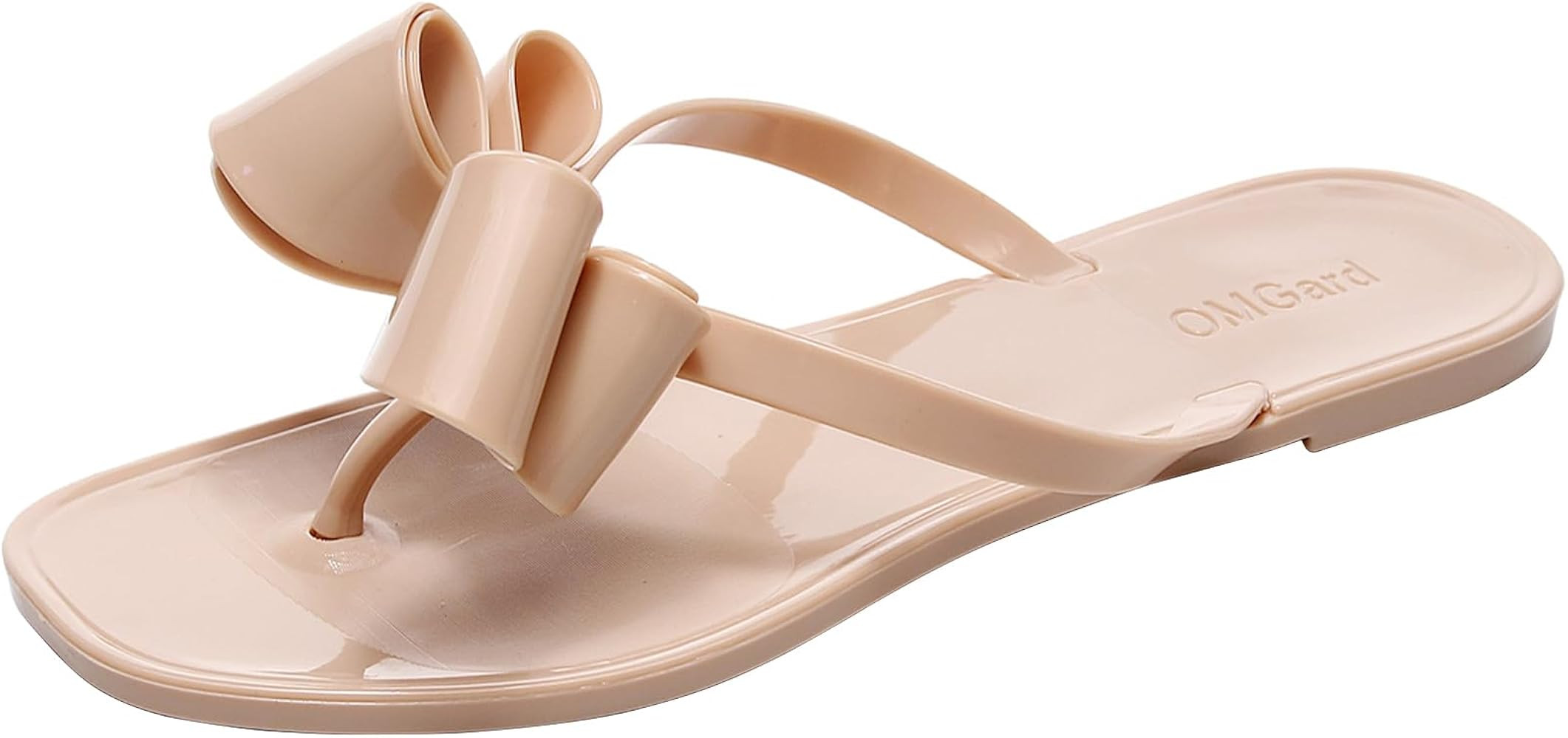 Studded Sandals for Women Bow Flip Flops Jelly Shoes Womens Beige Jellies Flat Summer Beach Thong... | Amazon (US)