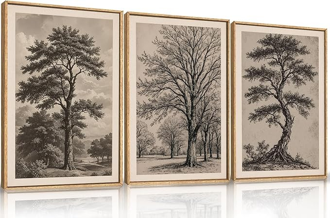 HPINUB Vintage Sketch Tree Framed Canvas Wall Art Set,Modern Nature Botanical Wall Decor, Antique... | Amazon (US)