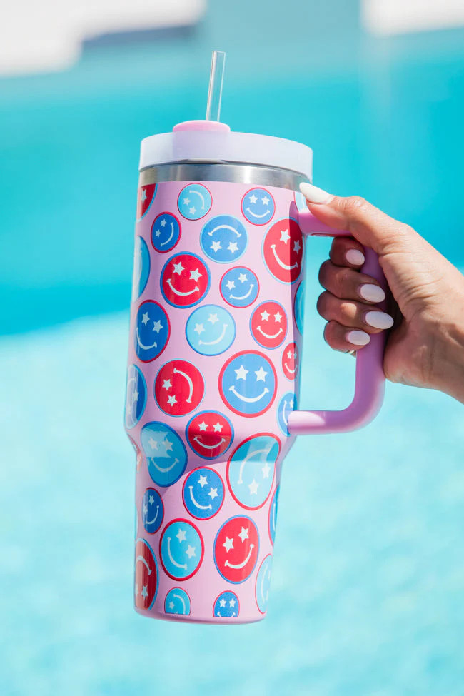Sippin' Pretty Patriotic Smiley 40 oz Drink Tumbler With Lid And Straw | Pink Lily