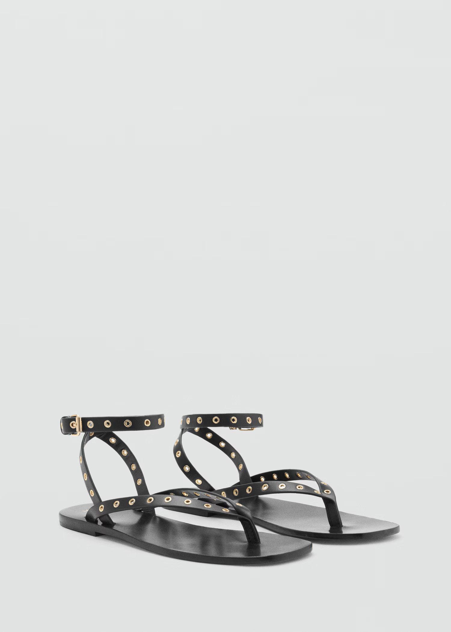 Leather sandals with eyelet straps - Women | MANGO USA | Mango (US/MX/AU)