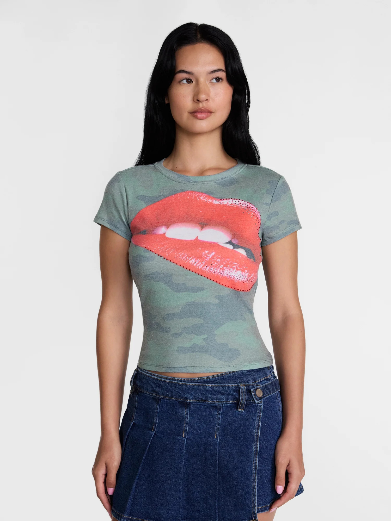 Madden NYC Women's Studded Graphic Tee with Short Sleeves, Sizes XXS-XXL | Walmart (US)