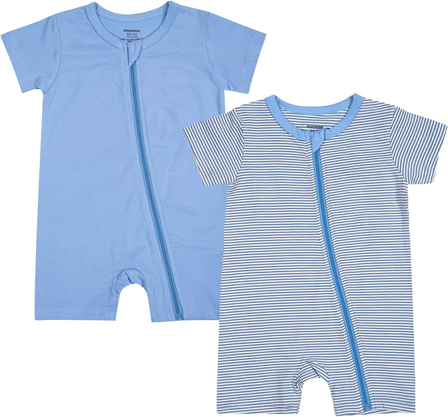 Baby Boys or Girls 2 Pack Pajamas Cotton Short Sleeve Zipper Romper Jumpsuits Sleep and Play 3-24... | Amazon (US)