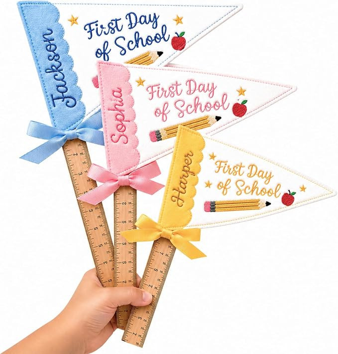 Personalized First Day of School Felt Pennant Flag Custom Name Banner with Name Embroidered Back ... | Amazon (US)