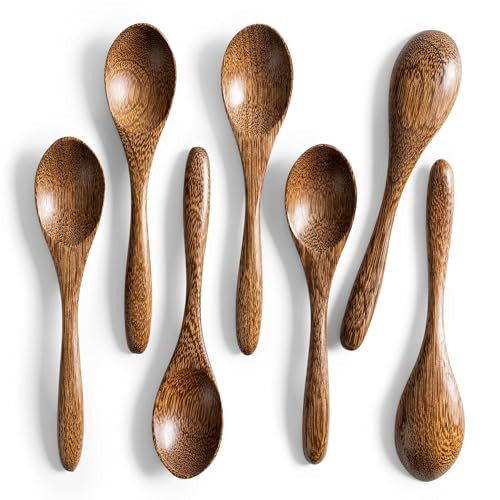 Hefild 7 PCS Small Wooden Spoons, 5.8 Inch Honey Spoons for Tea, Padauk Wooden Honey Teaspoon for Coffee, Little Tiny Wood Spoons, Bamboo Table Spoon for stirring, Wooden Spoons for Utensils Set | Amazon (US)