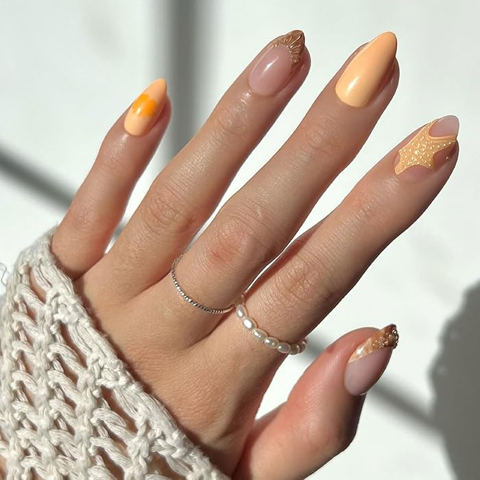 Glamnetic Press On Nails - Sunny Shores | Short Almond Orange Fake Nails with 3D Starfish, Salon ... | Amazon (US)