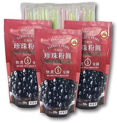3 Packs of Boba Black Tapioca Pearl Bubble Tea Ingredient With Additonal 1 Pack of 50 Boba Straws... | Amazon (US)