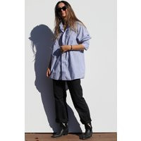 Pin Striped Blue/White Long Sleeve Button Down Shirt, Classic Up, One Pocked Roomy Lounge Oversized Casual Boyfriend Shirt S-L | Etsy (US)