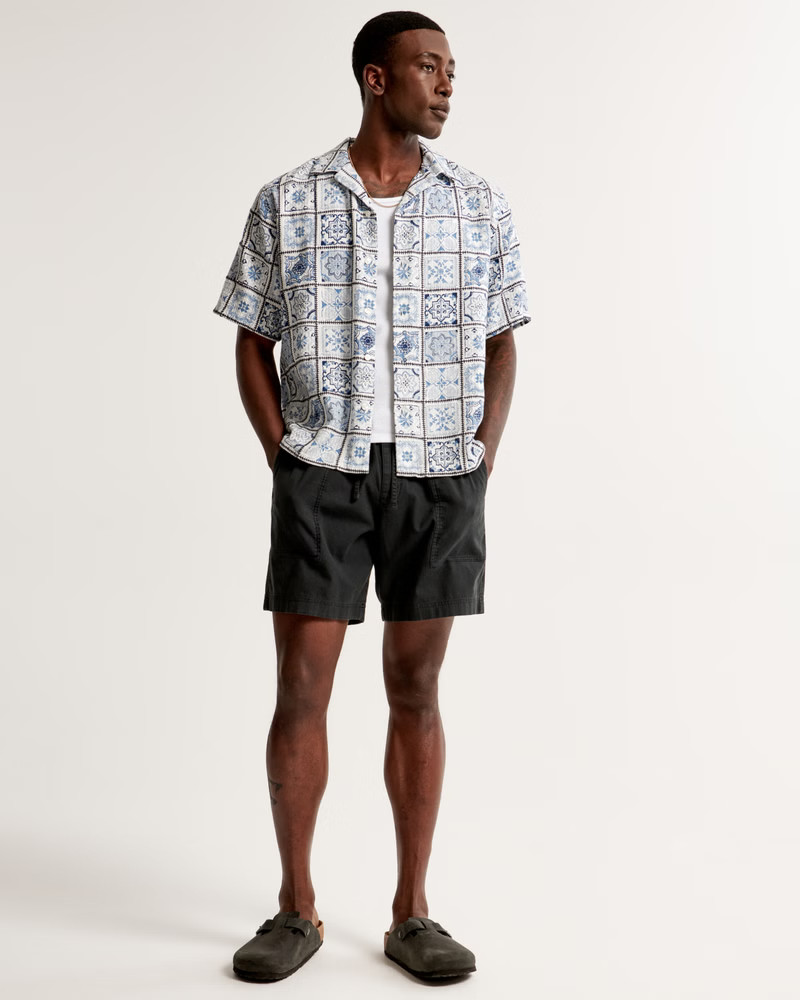 Camp Collar Linen-Blend Textured Shirt | Abercrombie & Fitch (US)