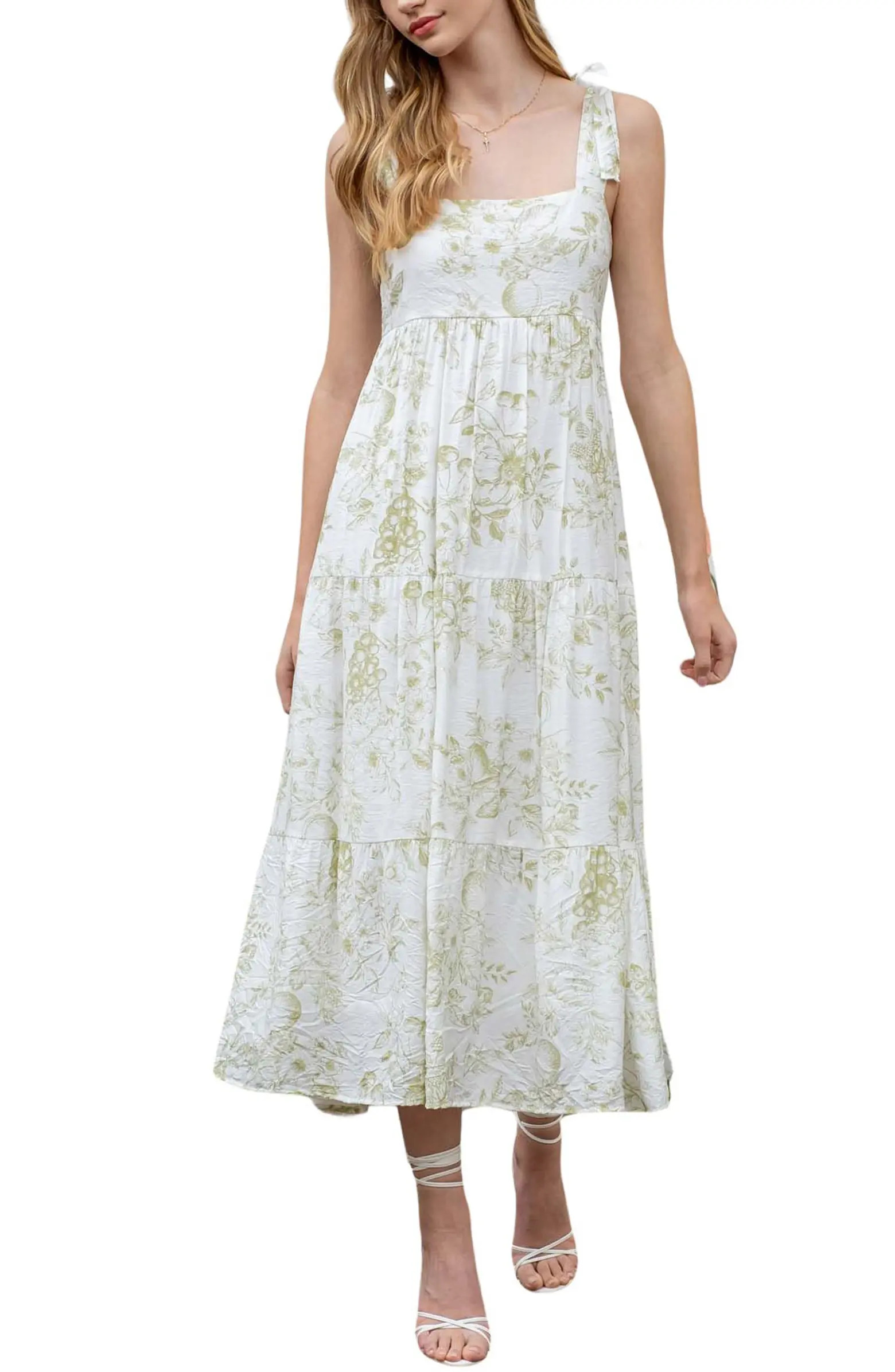 Blu Pepper Fruit Blossom Tie Strap Tiered Midi Sundress | Nordstromrack | Nordstrom Rack