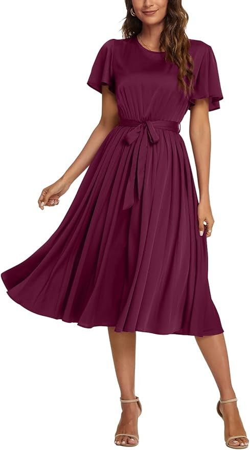 NILOUFO Womens Summer Cocktail Prom Formal Dresses Short Sleeve Belted Long Dress | Amazon (US)