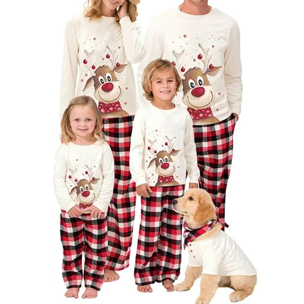 Christmas Family Matching Pajamas Set Adult Kids Baby Deer Printed Tops+Plaid Pants Sleepwear Nig... | Walmart (US)