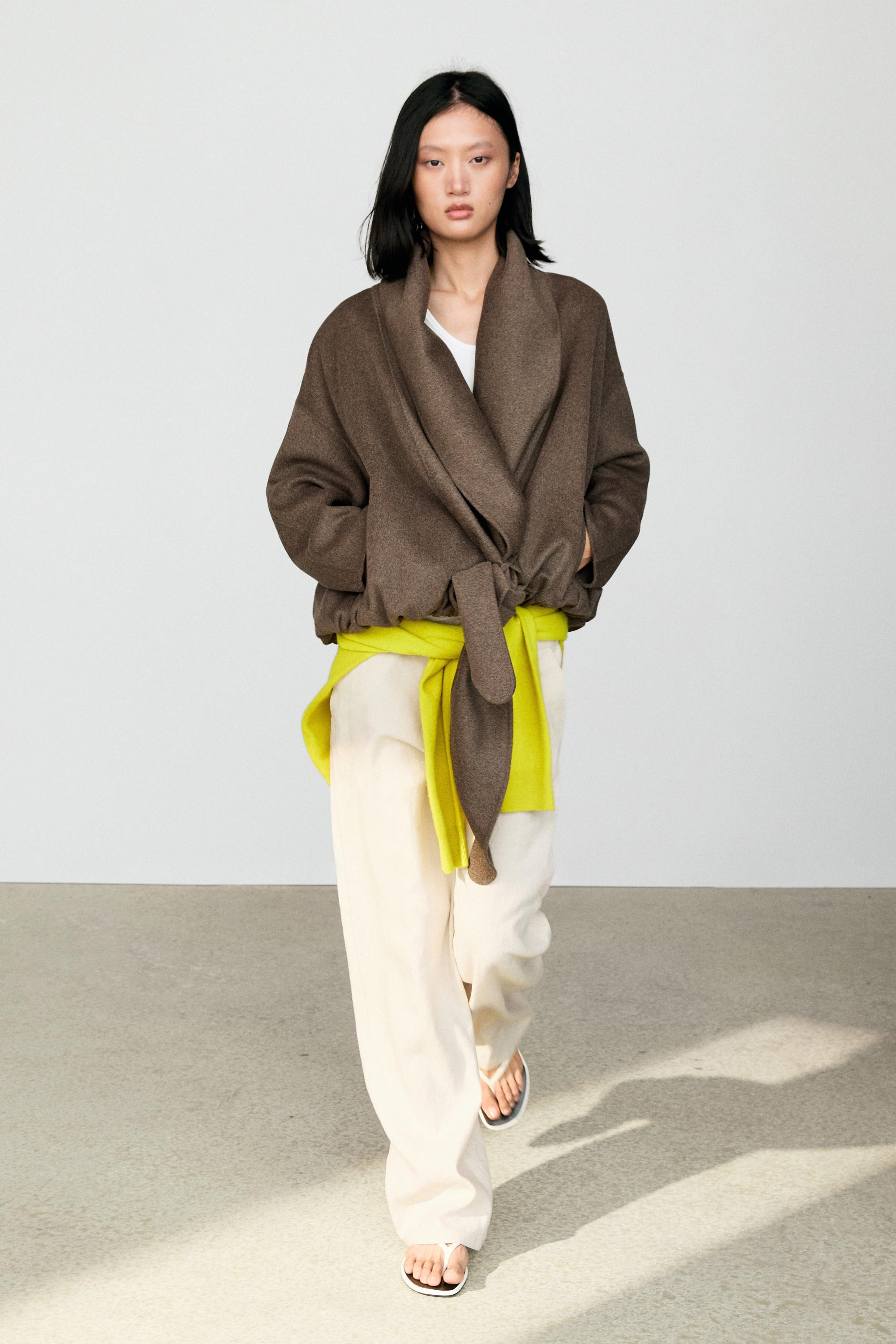 Wrap-style melange wool blend jacket | Massimo Dutti UK