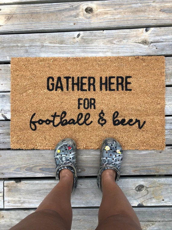 Gather here for football and beer Fall Doormat   football | Etsy | Etsy (US)