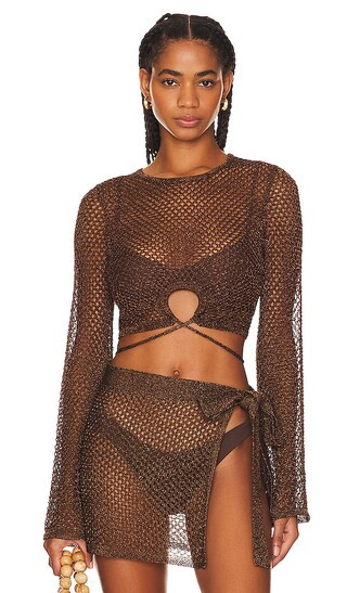 x REVOLVE Sana Metallic Open Stitch Top in Bronze | Revolve Clothing (Global)