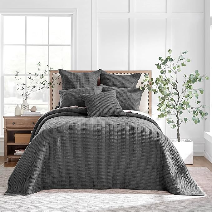 Levtex Home - Mills Waffle - King Bedspread Set - Charcoal Cotton Waffle - Bedspread Size (120 x ... | Amazon (US)