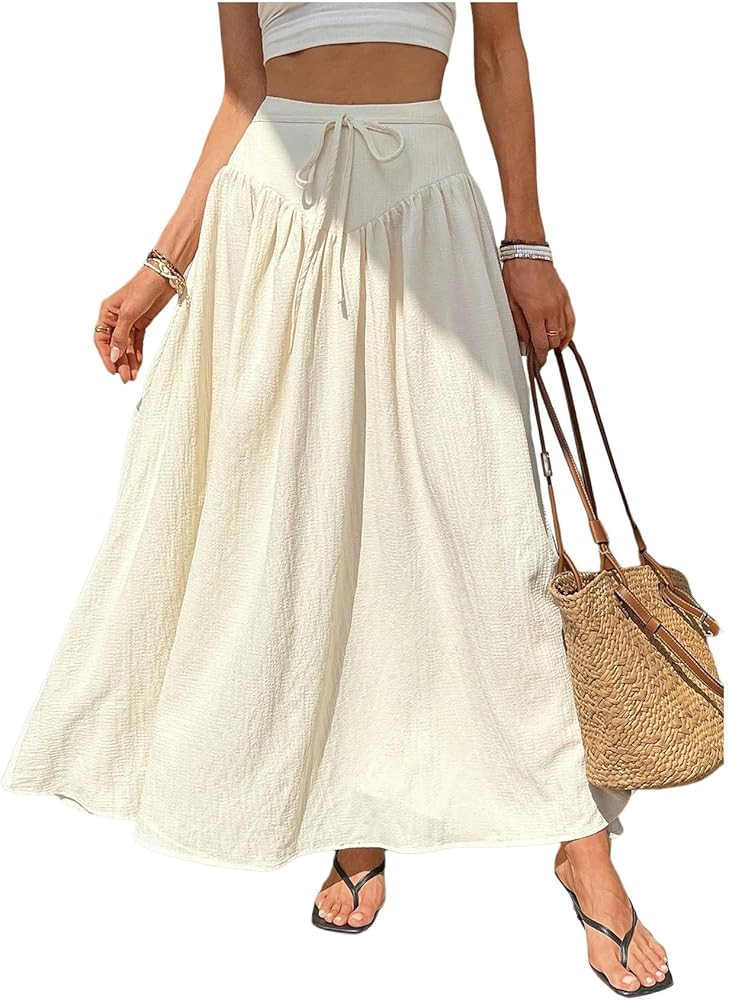 Floerns Women's High Waisted Tie Front Flowy Skirt Vacation Casual Maxi Skirts | Amazon (US)