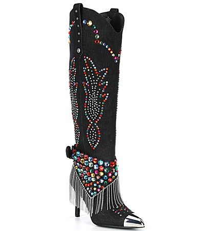 Gianni Bini Kaitrin Rainbow Rhinestone Bandana Over The Knee High Tall Boots - 5.5 | Dillard's
