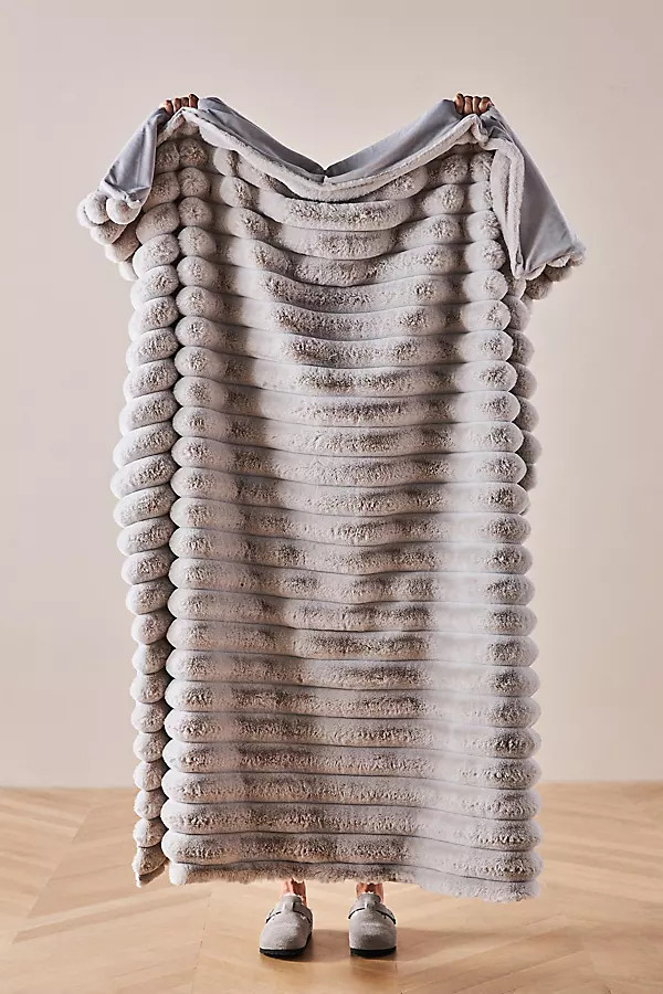 Puffer Faux Fur Throw Blanket By Anthropologie in Beige | Anthropologie (US)