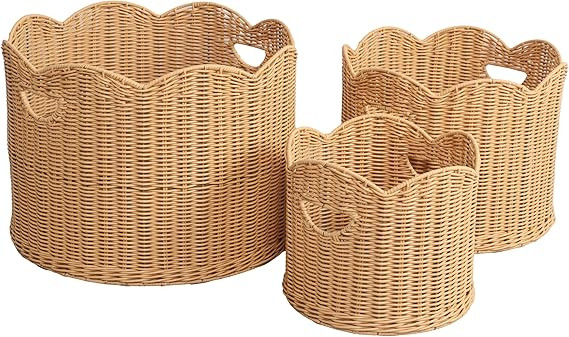 happimess BSK2024A-3SET Maris Contemporary Cottage Resin/Metal Scalloped Edge Nesting Storage Bas... | Amazon (US)