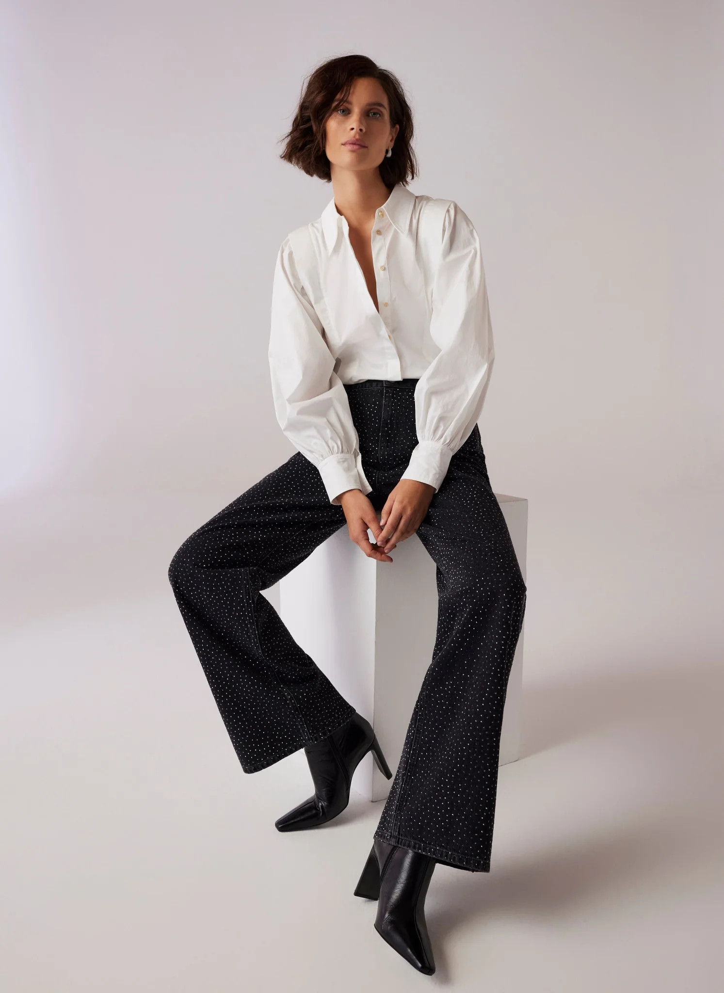 Washed Black Diamante Wide Jeans | Mint Velvet