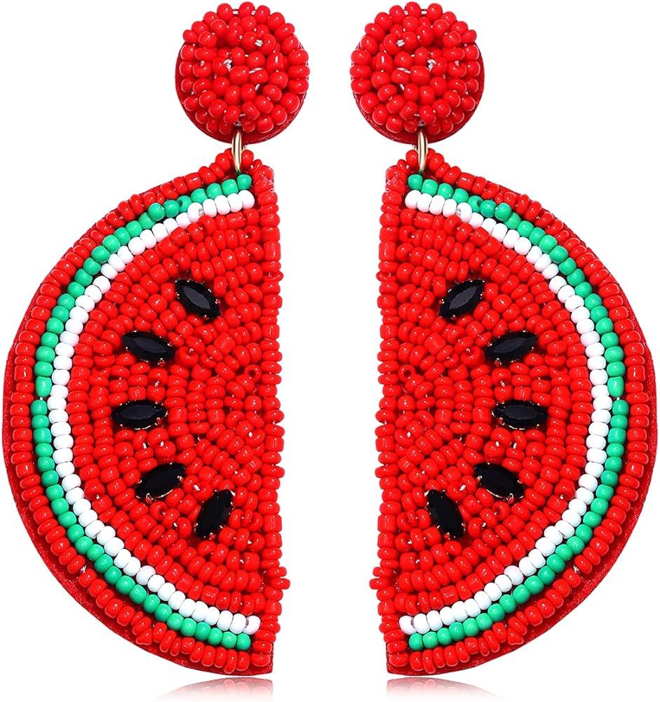 Beaded Dangle Earrings for Women Boho Cute Fruit Bead Drop Dangling Earrings Handmade Summer Beach J | Amazon (US)
