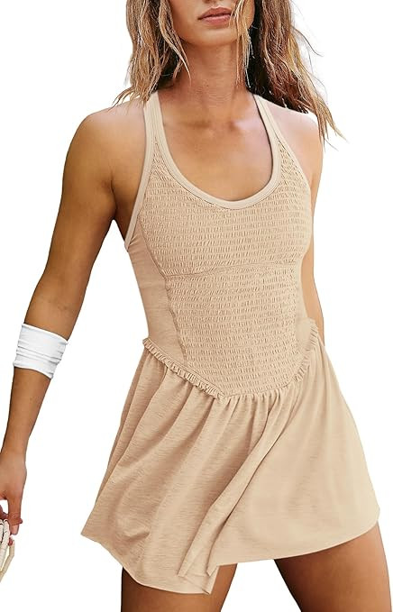 LAMISSCHE Womens Tennis Dress with Built in Shorts and Bra One Piece Workout Smocked Mini Dress A... | Amazon (US)