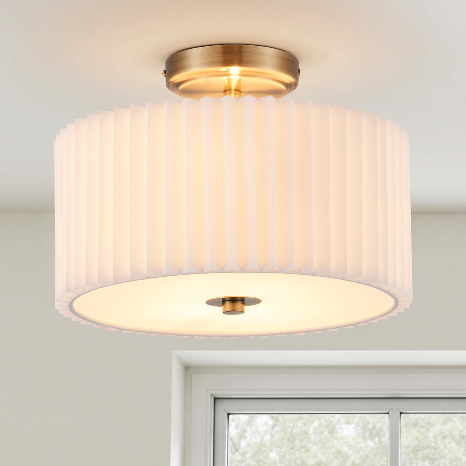 VONLUCE Semi Flush Mount Ceiling Light, 12.2" Ceiling Light Fixture with Pleated Shade, 2-Light M... | Amazon (US)