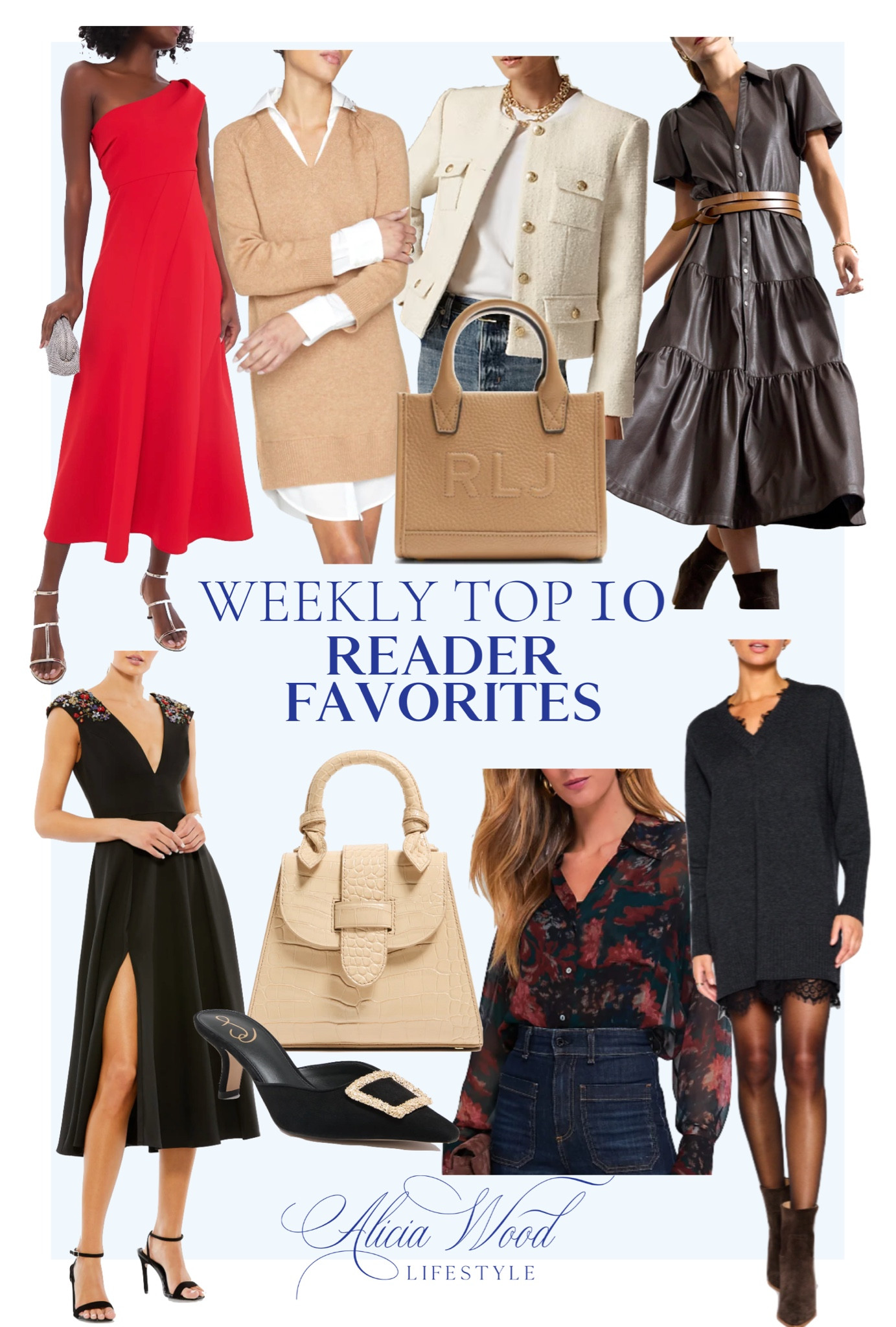 Weekly Top 10 Best Sellers!

https://www.aliciawoodlifestyle.com/weekly-top-10-best-sellers/

One Shoulder midi dress in scarlet red
Layered cashmere dress with silk insets 
Cropped lady jacket in ivory tweed 
Vegan leather tiered midi dress tone on tone monogram leather tote
Cap sleeve with jewel detail cocktail midi dress
Ladylike faux croc effect lady bag 
Dark floral long sleeve blouse
Charcoal layered look cashmere dress with lace insets 




#LTKSeasonal #LTKStyleTip #LTKOver40