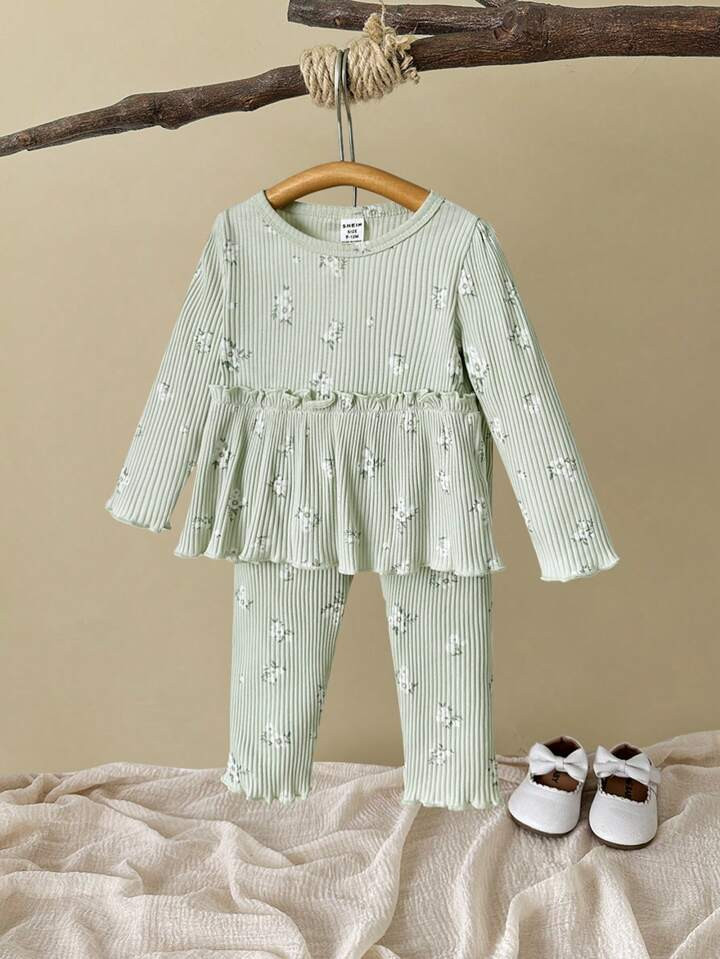 Baby Girl Casual Ditsy Floral Elegant Outfit, Fall/Winter | SHEIN