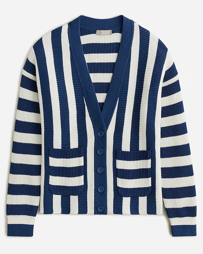 Oversized patch-pocket cardigan sweater in stripe | J. Crew US