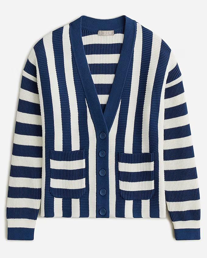 Oversized patch-pocket cardigan sweater in stripe | J.Crew US