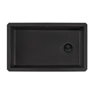 Ruvati 32 in. Single Bowl Undermount Granite Composite Kitchen Sink in Midnight Black-RVG2033BK -... | The Home Depot